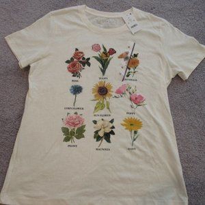Womens Botanical Tee Floral Cream Short Sleeve Top XL NWT